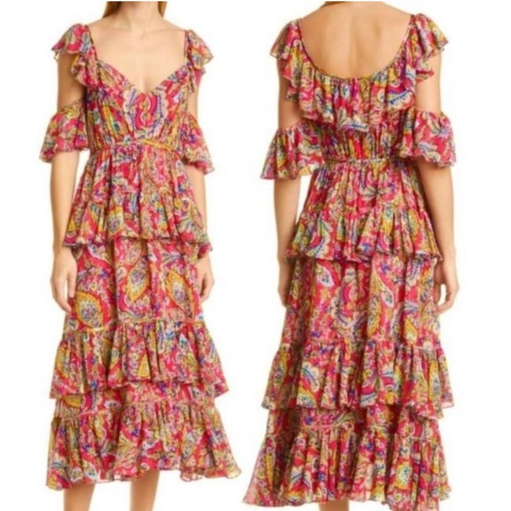 Cing A Sept Dress Pink Collier Floral Print Cutout Sleeve Midi size 4 NWT